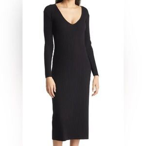 Vince Black Sweater Midi Dress V-Neck Long Sleeve